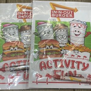 IN N OUT BURGER Activity Fun sheets Two Children’s coloring page with red Crayon